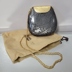 Vintage Fabrizio Verniani Mother of Pearl Inlay Exterior Metal Mini Bag